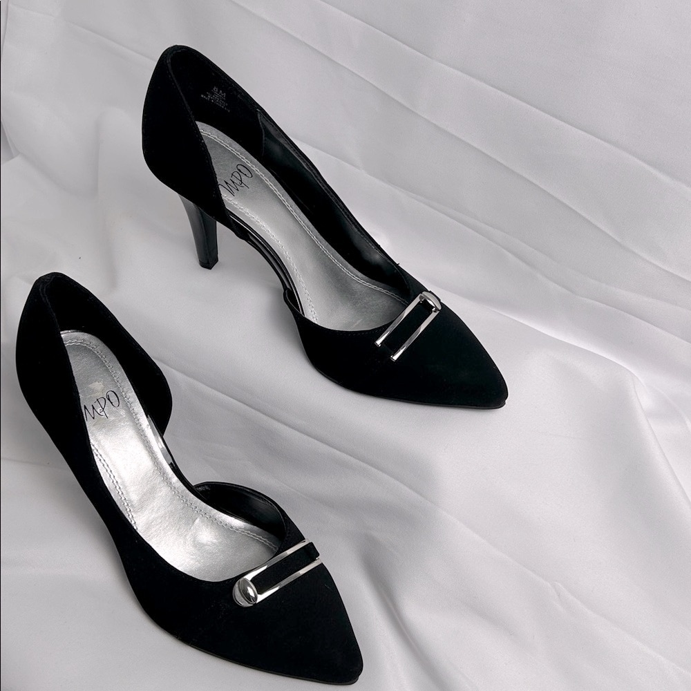 Impo Topanga Black Faux Suede dOrsay Pointed Toe Buckle Pumps Heels Womens 8M